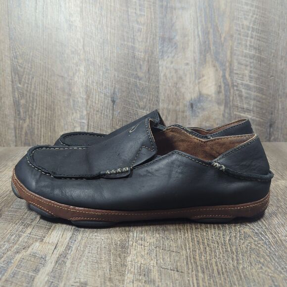 Olukai Moloa Shoes Men\'s Size 10.5 Black Leather Comfort Casual Loafers Moc main image 11